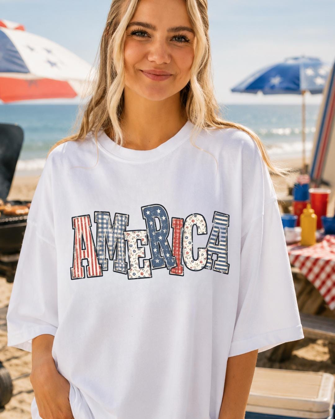 America Patriotic Patchwork Tee | Comfort Colors 1717 | Fourth of July Shirt | Retro USA Graphic Tee __etsy:8112787022
