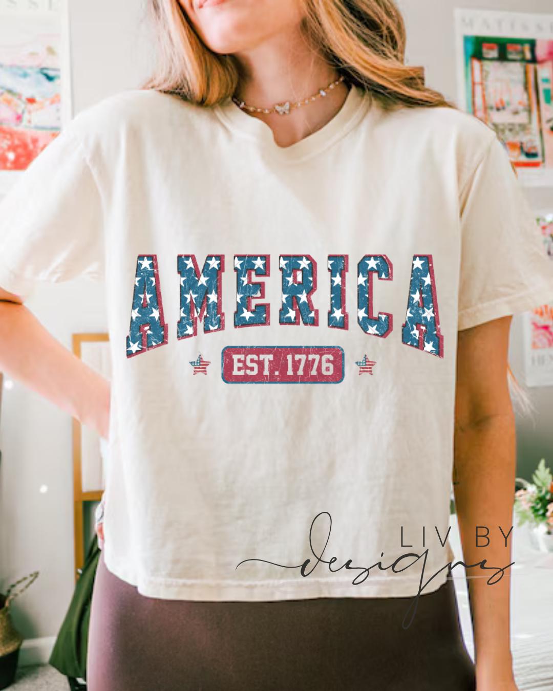 America Stars Graphic Crop Top | Comfort Colors Patriotic 250th Year Celebration Cropped T-shirt for the 4th of July __etsy:8083104599