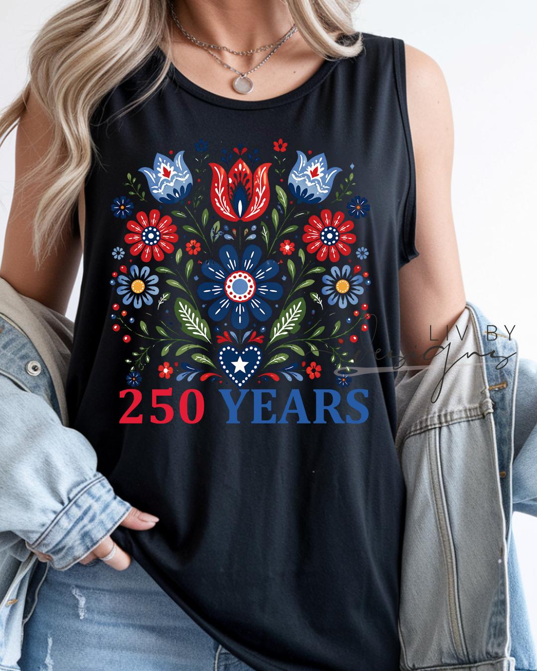 America 250 Years Graphic Shirt | Patriotic Floral Folk Art Tank Top |  Comfort Color Tank __etsy:8093559769