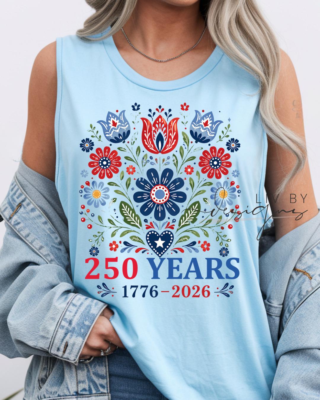 America 250 Years Graphic Shirt | Patriotic Floral Folk Art Tank Top |  Comfort Color Tank __etsy:8045647974