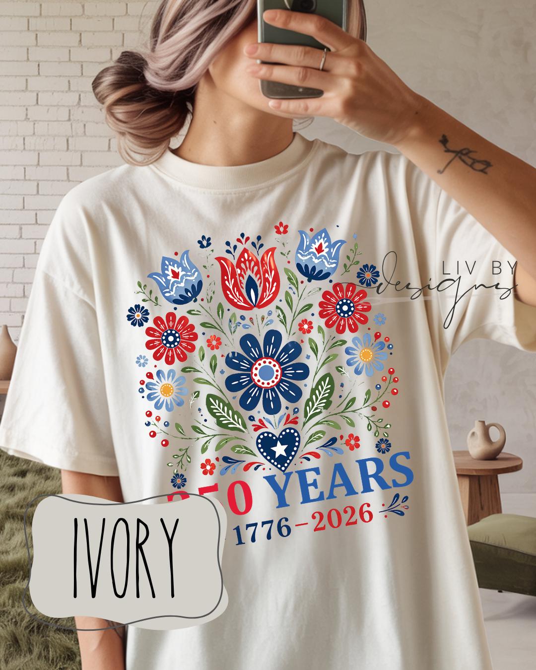 America’s 250th Birthday Floral Comfort Colors Tee __etsy:8042835786