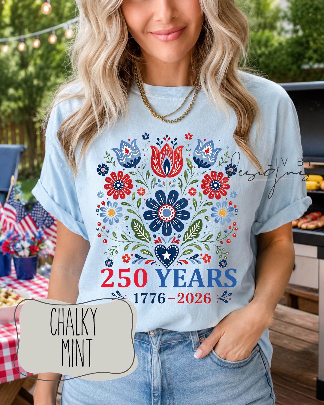 America’s 250th Birthday Floral Comfort Colors Tee __etsy:8042835688
