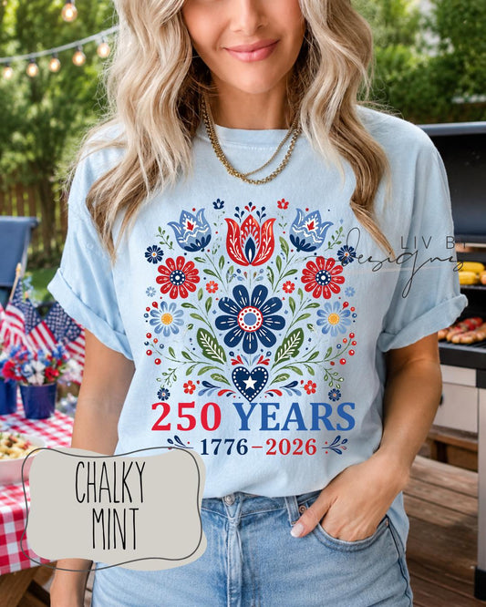 America’s 250th Birthday Floral Comfort Colors Tee __etsy:8042835688