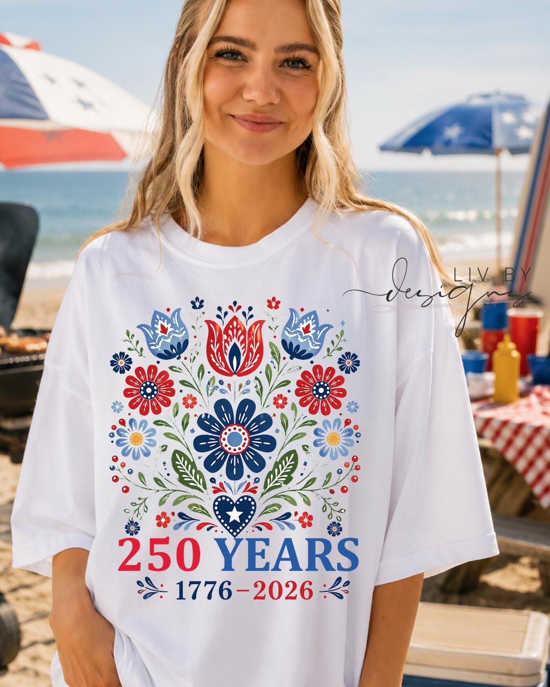 America’s 250th Birthday Floral Comfort Colors Tee __etsy:8042835804