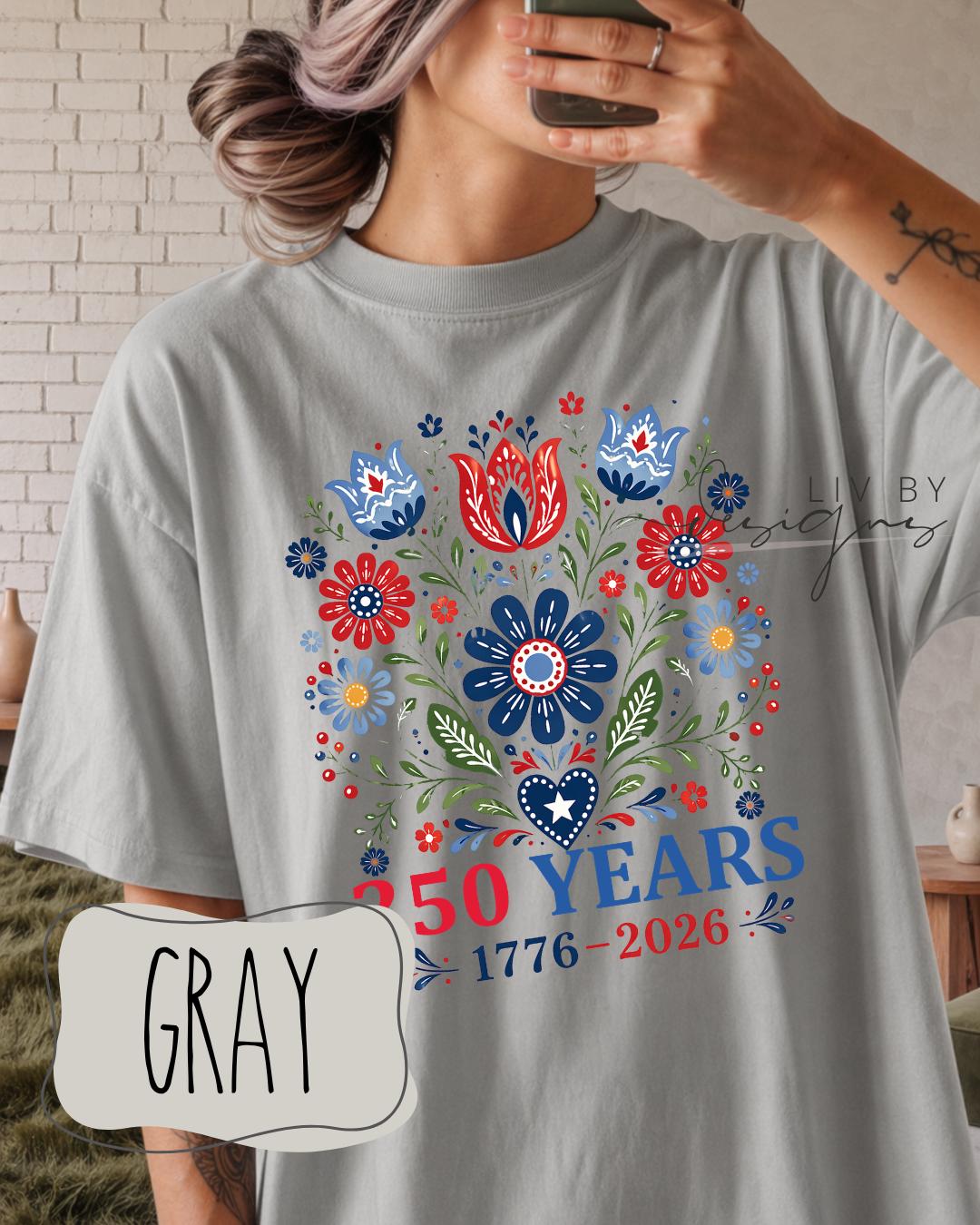 America’s 250th Birthday Floral Comfort Colors Tee __etsy:8042835808