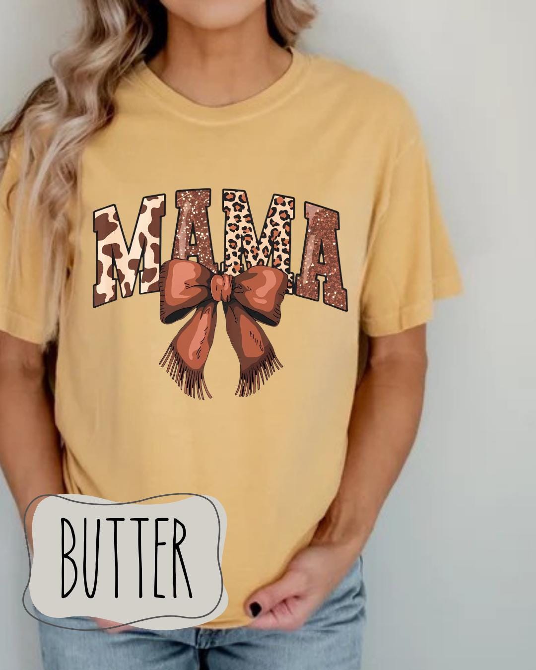 Animal print Mama Comfort Colors Tee | Mother’s Day Gift for New Mom | Bow Mama Shirt | Western Tee for Everyday