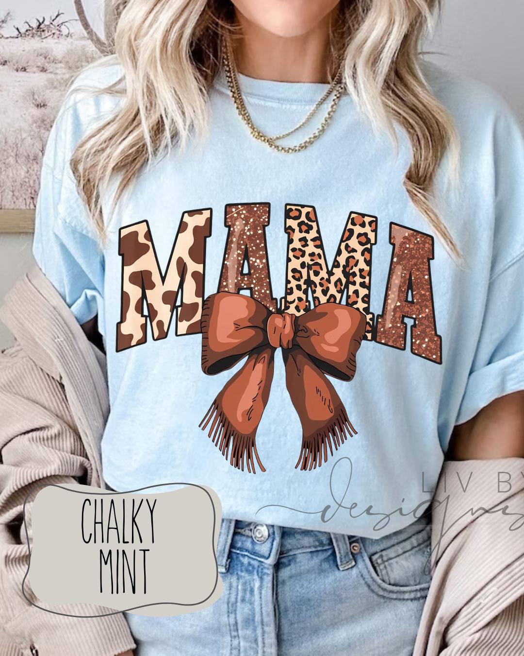 Animal print Mama Comfort Colors Tee | Mother’s Day Gift for New Mom | Bow Mama Shirt | Western Tee for Everyday