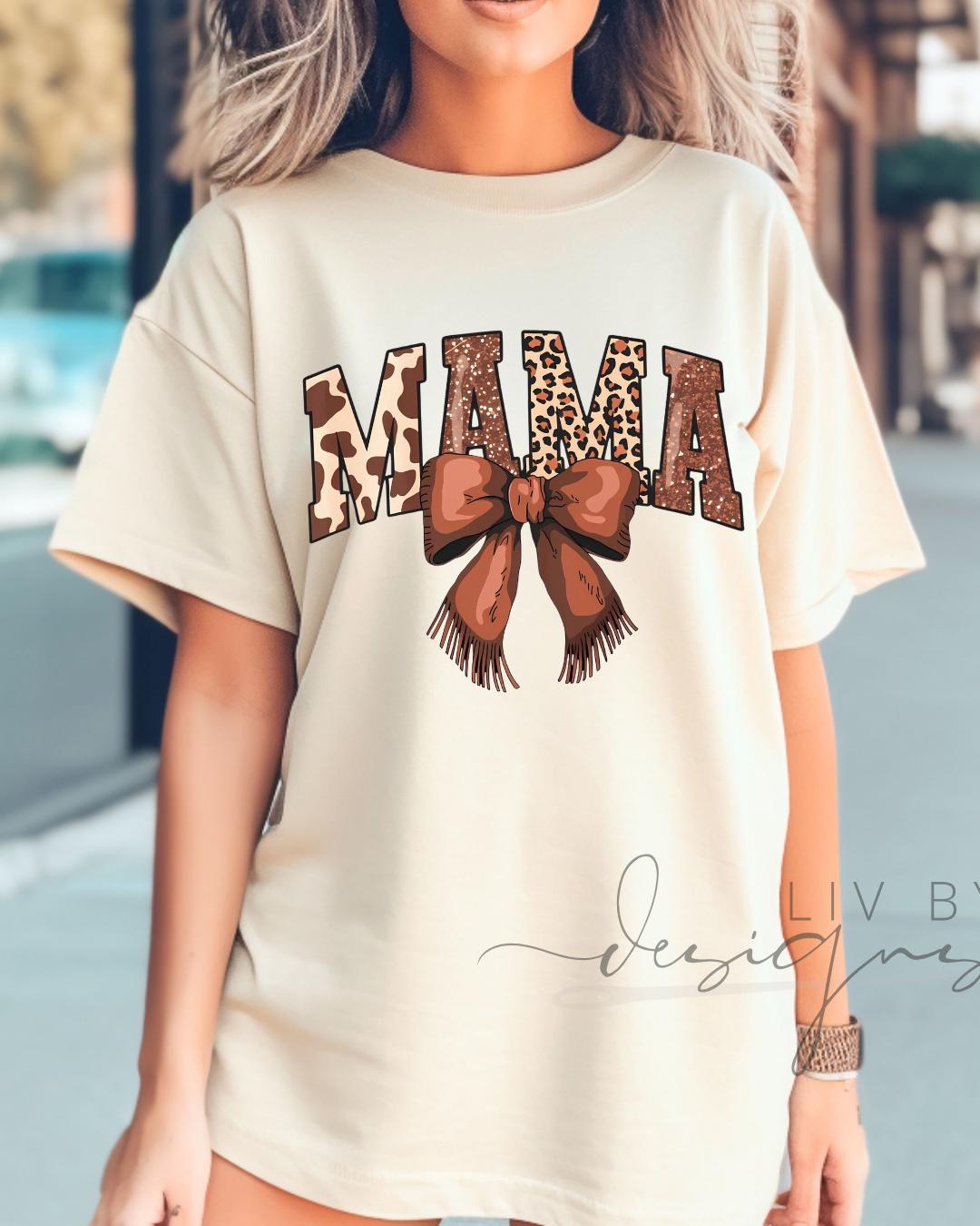 Animal print Mama Comfort Colors Tee | Mother’s Day Gift for New Mom | Bow Mama Shirt | Western Tee for Everyday