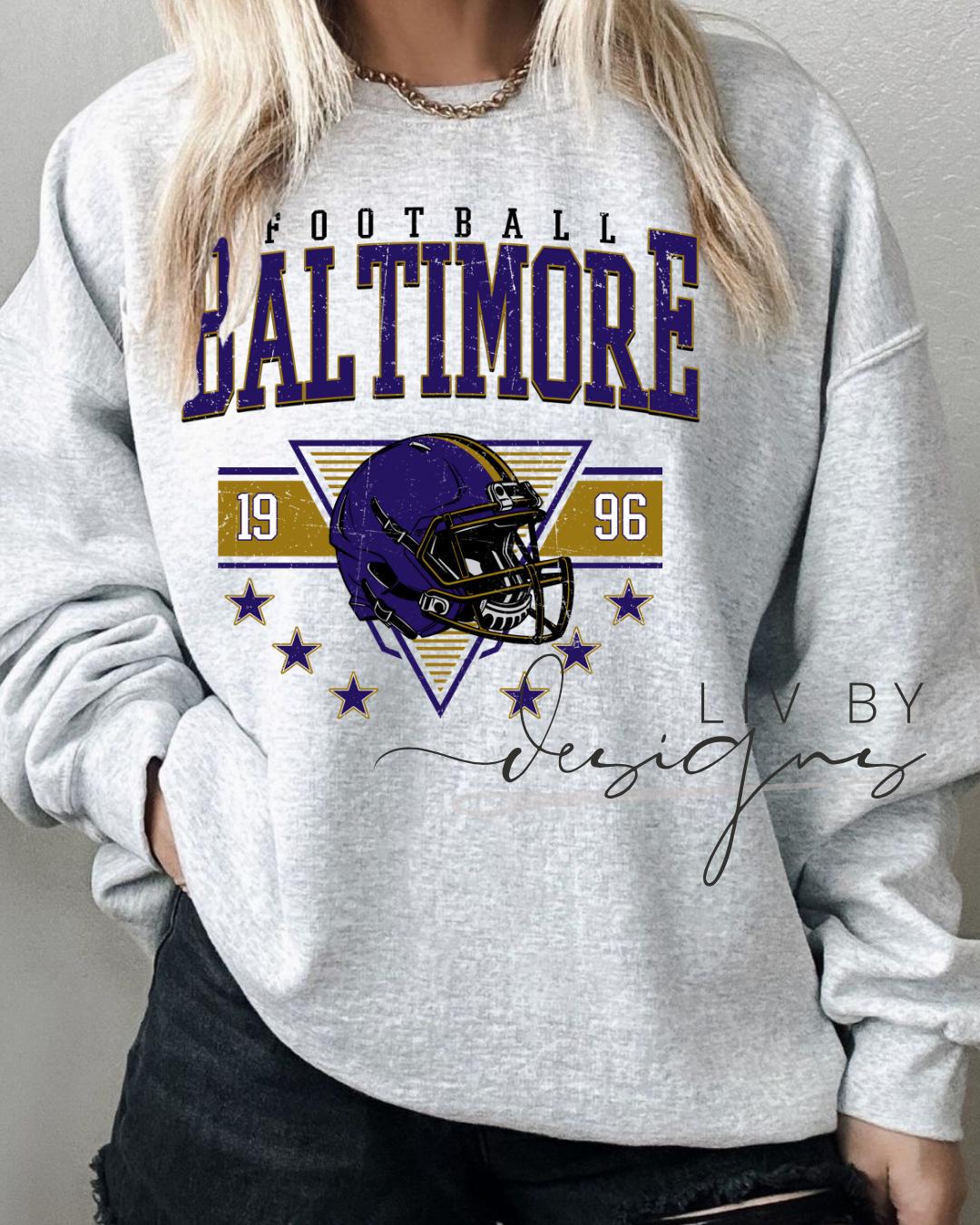 Baltimore Football Sweatshirt | Retro Helmet Graphic, Fan Apparel