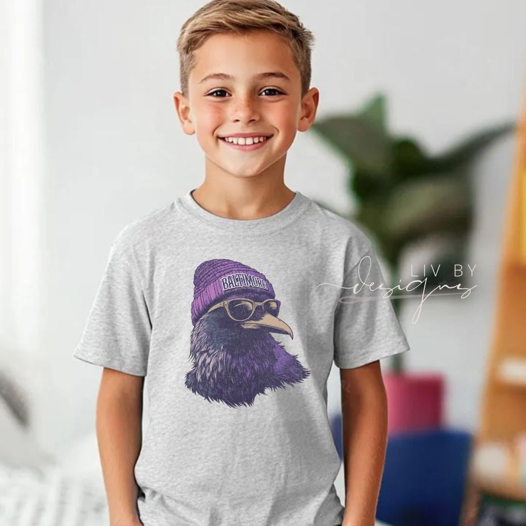 Baltimore Ravens Youth Hoodie, Game Day Apparel, Sublimated Raven Graphic