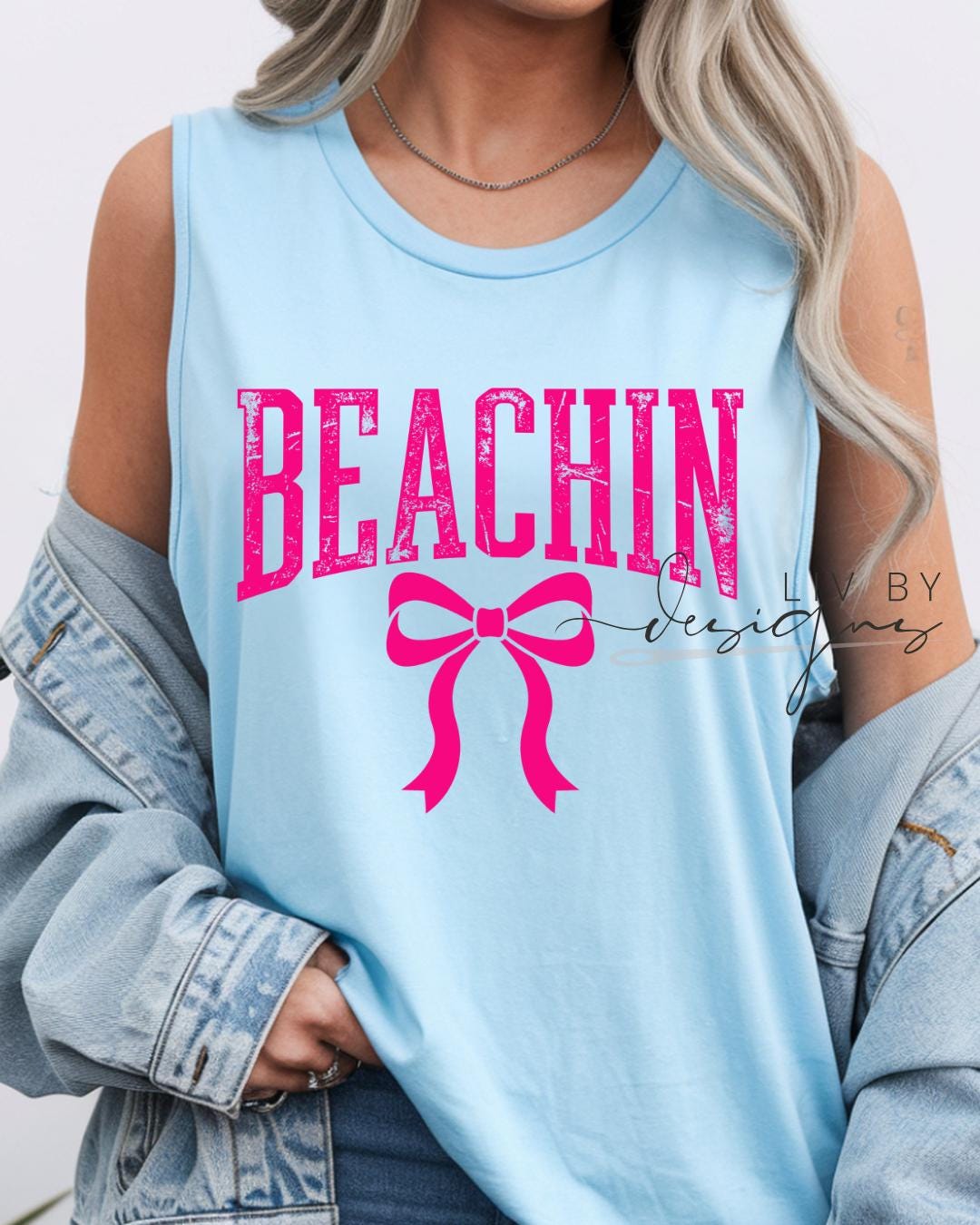 Beachin Bow Muscle Tank | Hot Pink Beach Tank Top | Cute Summer Beach Shirt | Coastal Vacation Tank | Trendy Girly Beach Outfit __etsy:8093616667