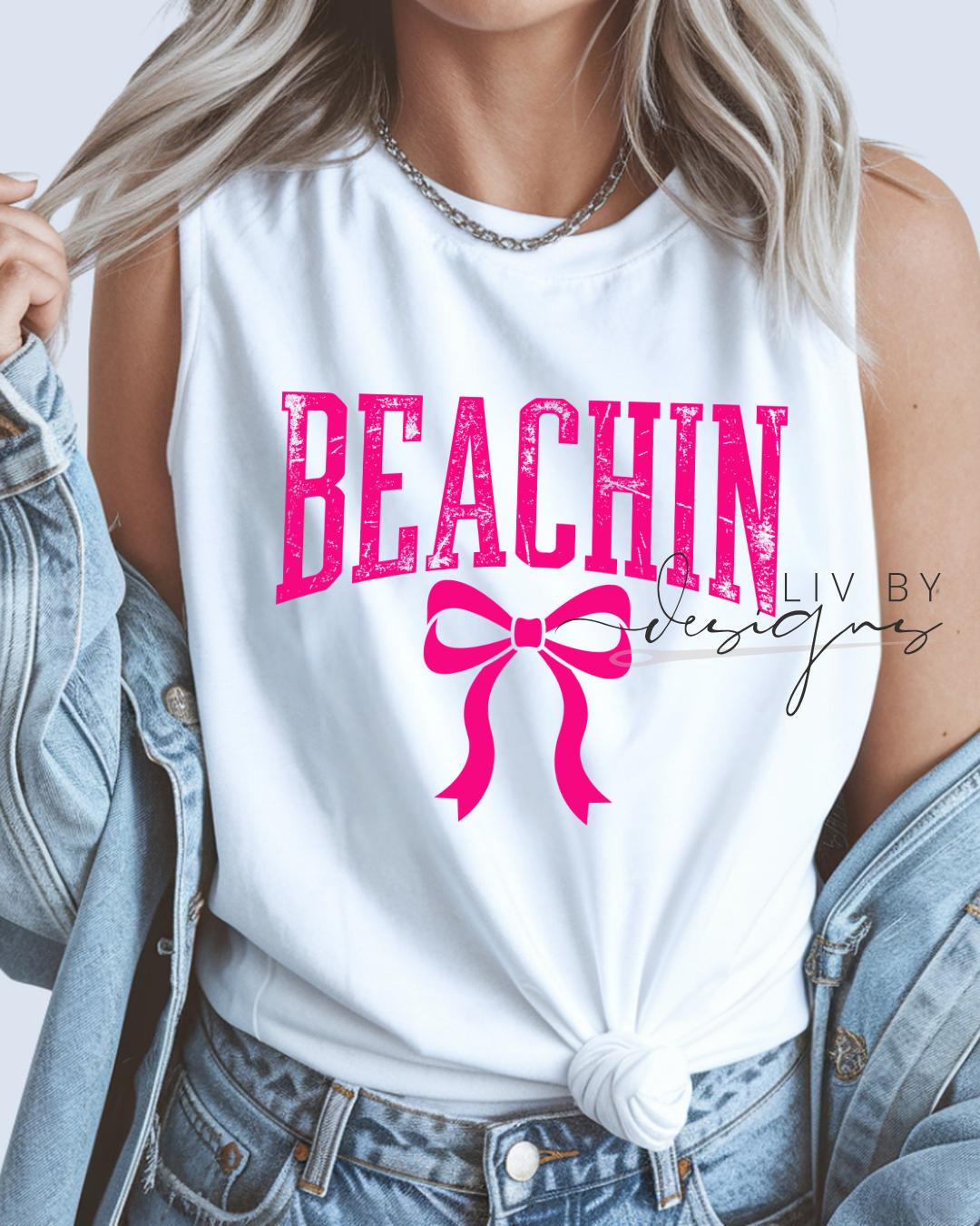Beachin Bow Muscle Tank | Hot Pink Beach Tank Top | Cute Summer Beach Shirt | Coastal Vacation Tank | Trendy Girly Beach Outfit __etsy:8045705310