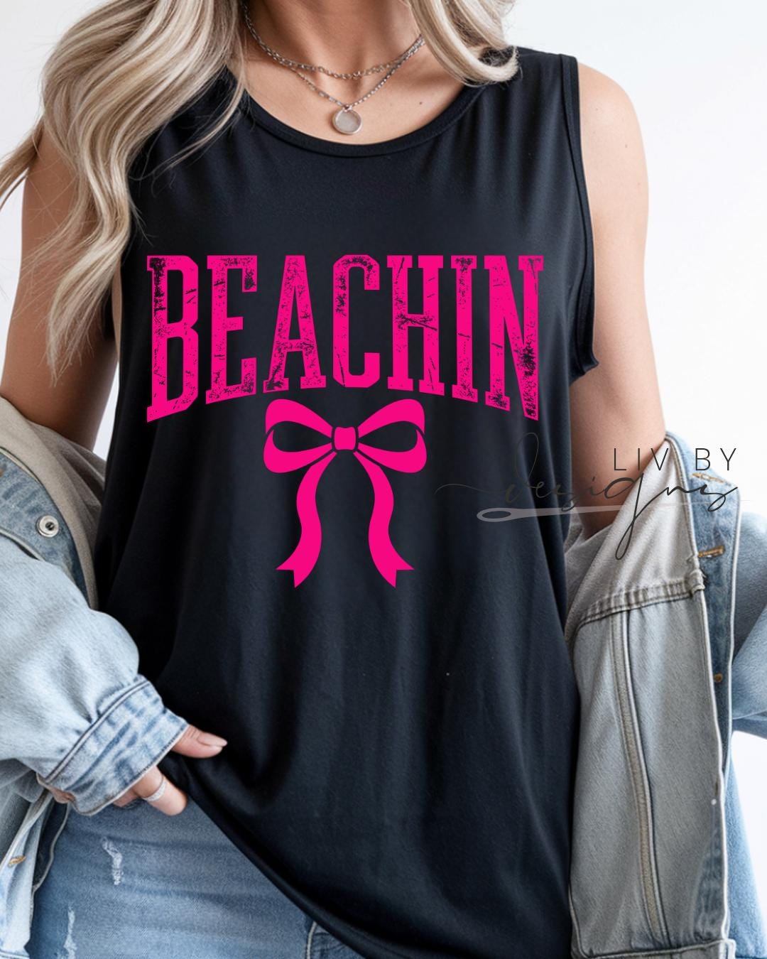 Beachin Bow Muscle Tank | Hot Pink Beach Tank Top | Cute Summer Beach Shirt | Coastal Vacation Tank | Trendy Girly Beach Outfit __etsy:8045705344