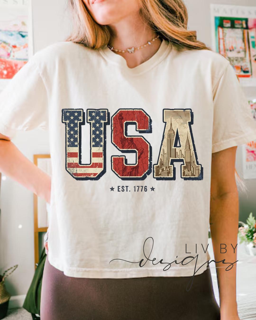 Big and Bold USA Graphic Crop Top | Comfort Colors Patriotic Cropped T-shirt for the 4th of July Holiday __etsy:8083101823