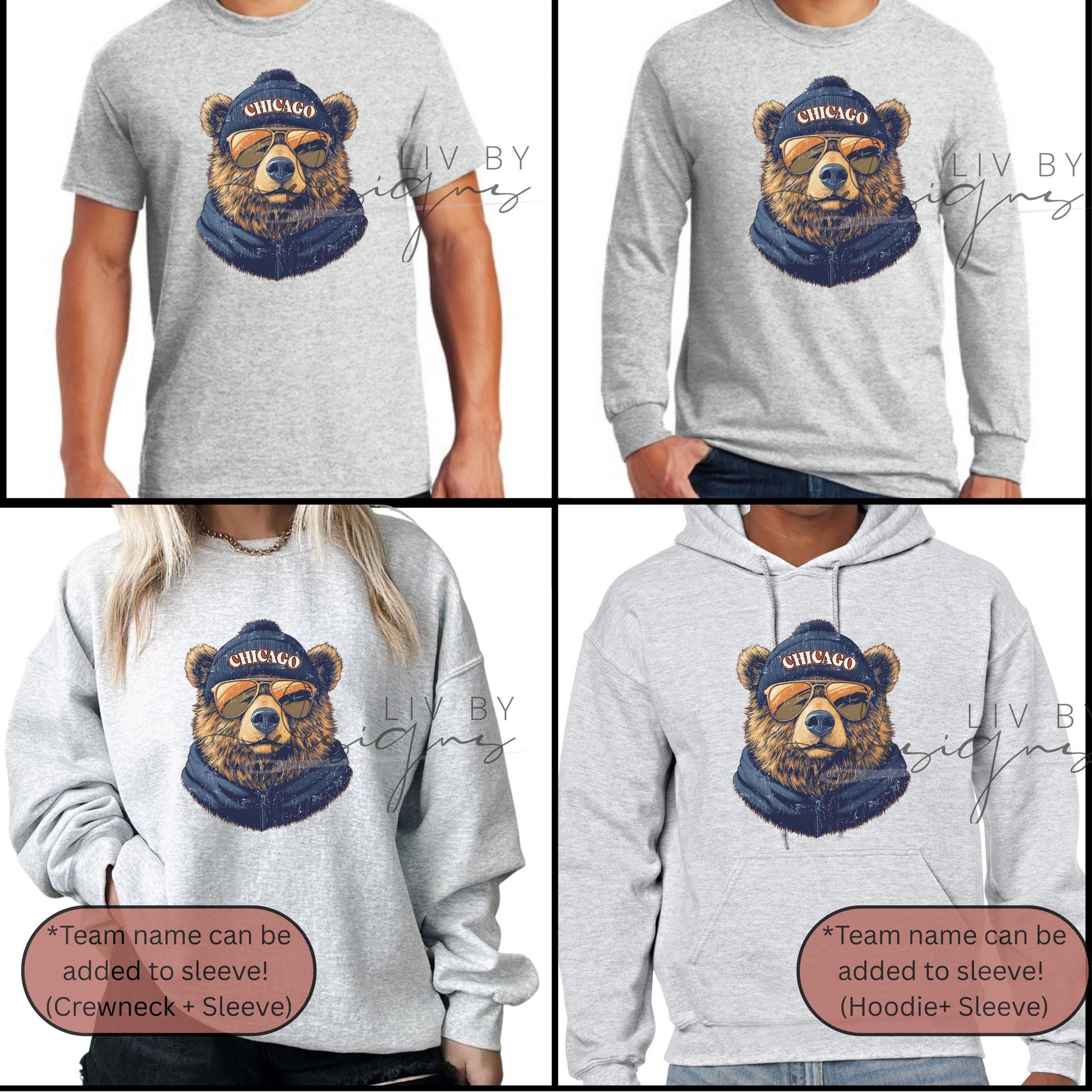Chicago Football Spirit Animal Crew | Gildan Ash Gray Unisex | Sublimated Bear Graphic | Chicago Sports Fan Sweatshirt | Vintage game day