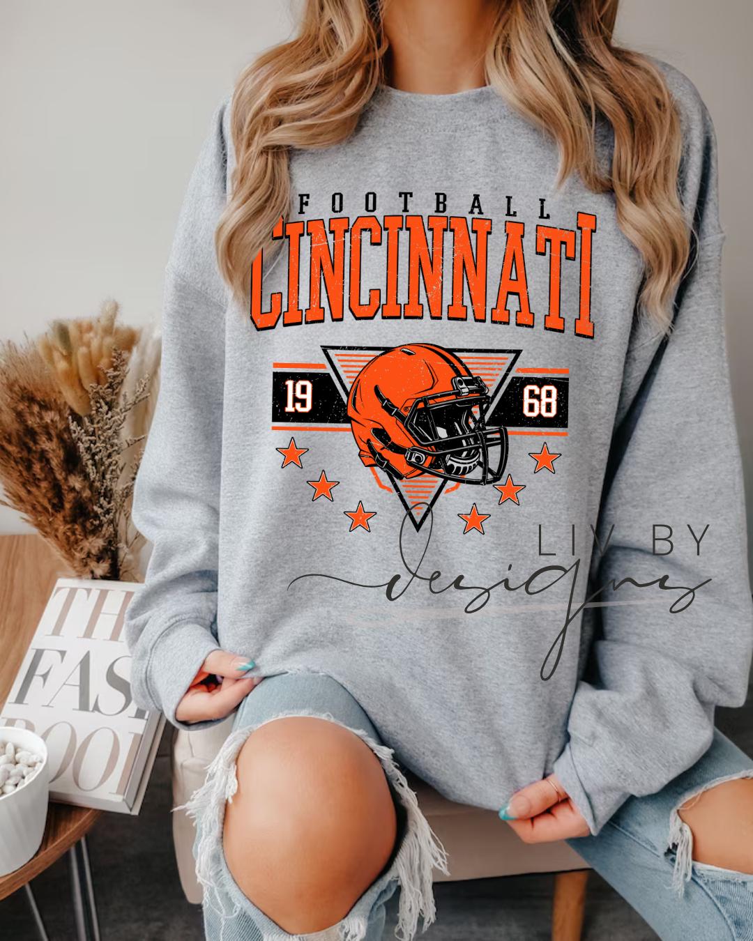 Cincinnati Football Sweatshirt | Retro Helmet Graphic, Gildan Unisex