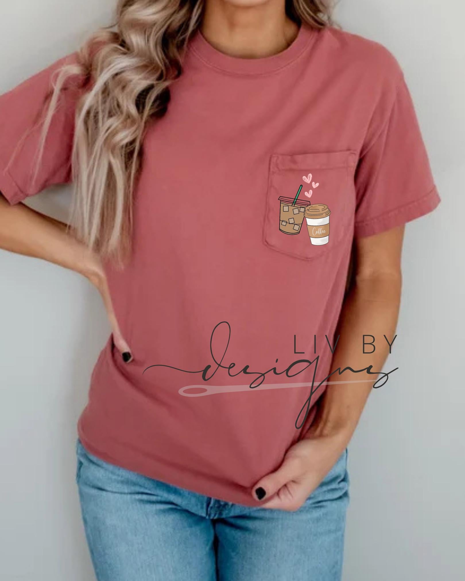 Comfort Colors Coffee T-Shirt | Iced & Hot Coffee Pocket Tee