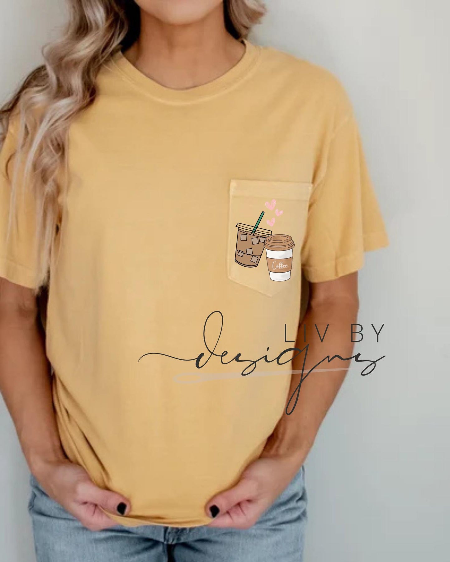 Comfort Colors Coffee T-Shirt | Iced & Hot Coffee Pocket Tee