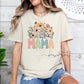 Comfort Colors MAMA t-shirt with pastel floral DTF print on neutral background