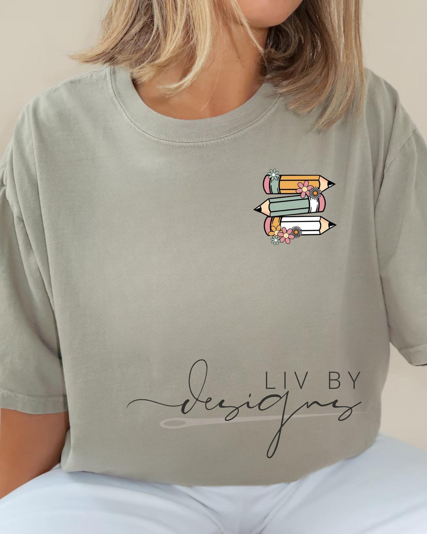Comfort Colors Teacher Tee | Floral Pencil Pocket Graphic Shirt