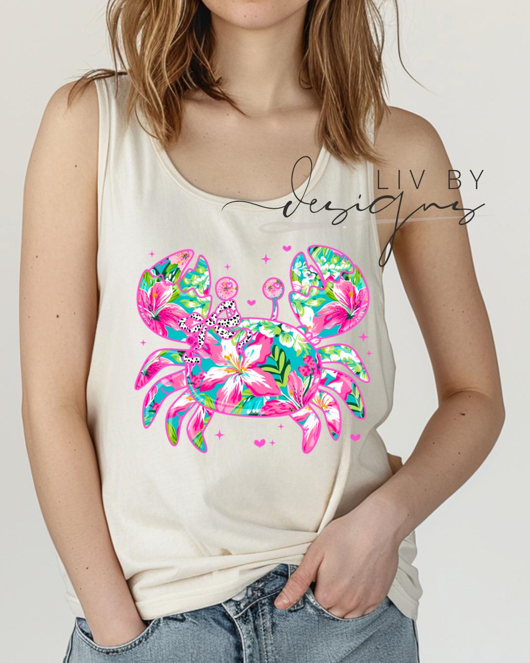 Crabby Summer Comfort Colors Tank | Summer Boating Graphic Tee, Floral & Bright Crabby