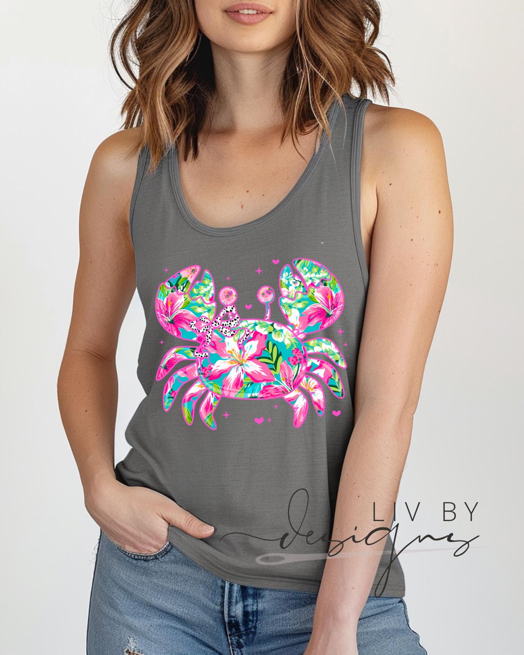 Crabby Summer Comfort Colors Tank | Summer Boating Graphic Tee, Floral & Bright Crabby