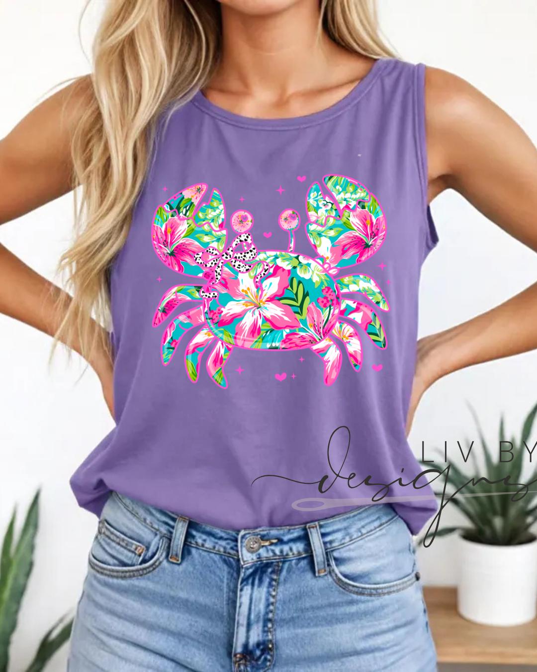 Crabby Summer Comfort Colors Tank | Summer Boating Graphic Tee, Floral & Bright Crabby