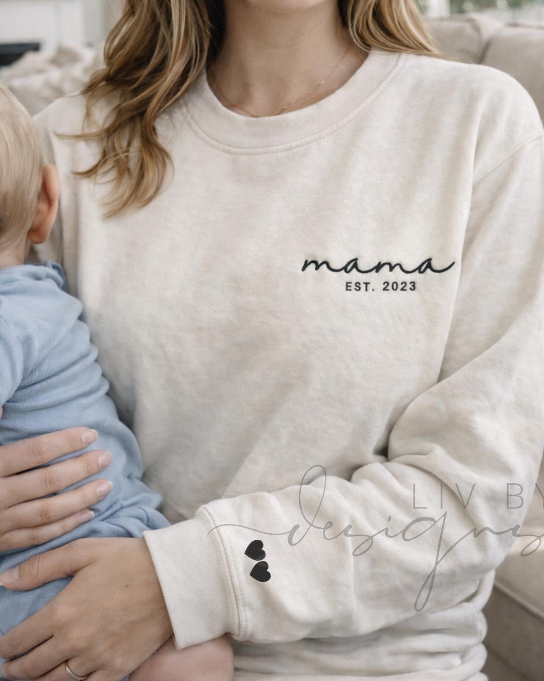 Custom Embroidered Mama & Dad Sweatshirt, Personalized Matching Crewnecks With Names On Sleeve, Baby Shower Gift, New Parents Gift