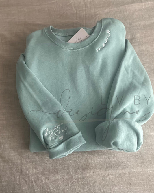 Custom Embroidered Sweatshirt, Personalized Name Sleeve, Gift for Mom