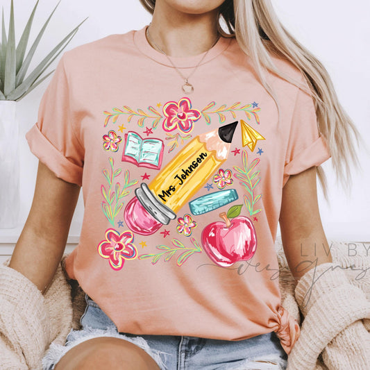 Custom name Teacher Tee Comfort Color  | Matching Bestie Teacher Tees Teacher Appreciation Gift for Elementary Teacher, Custom saying school