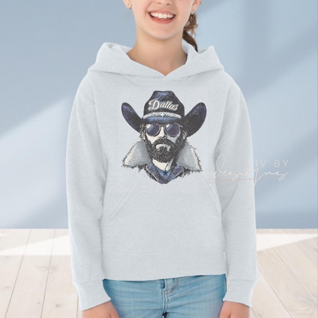 Cowboy design on youth hoodie in ash gray