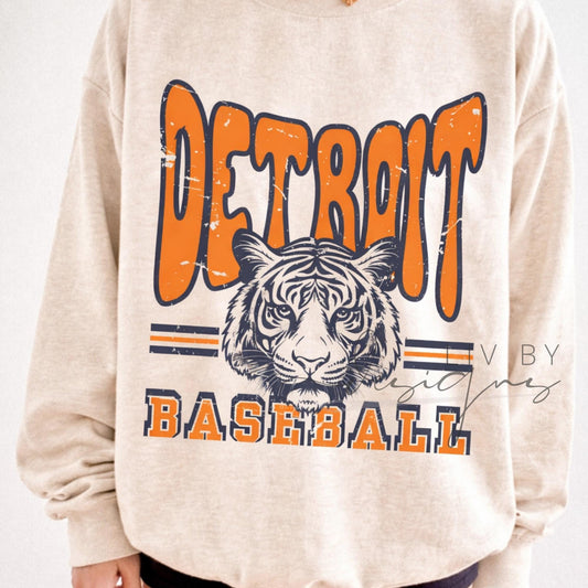 Detroit Baseball Tiger Crewneck Sweatshirt | Game Day Apparel, Unisex Fleece