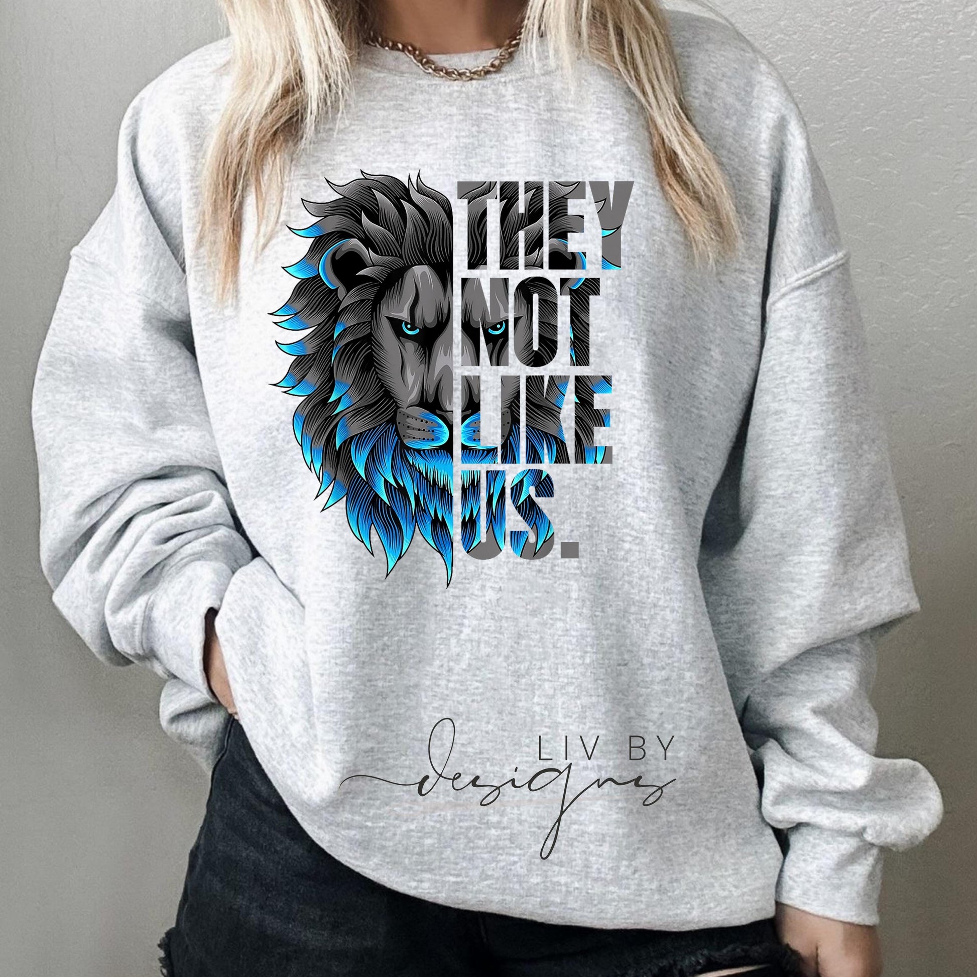 Detroit Football Crewneck | They Not Like Us Lion DTF Design