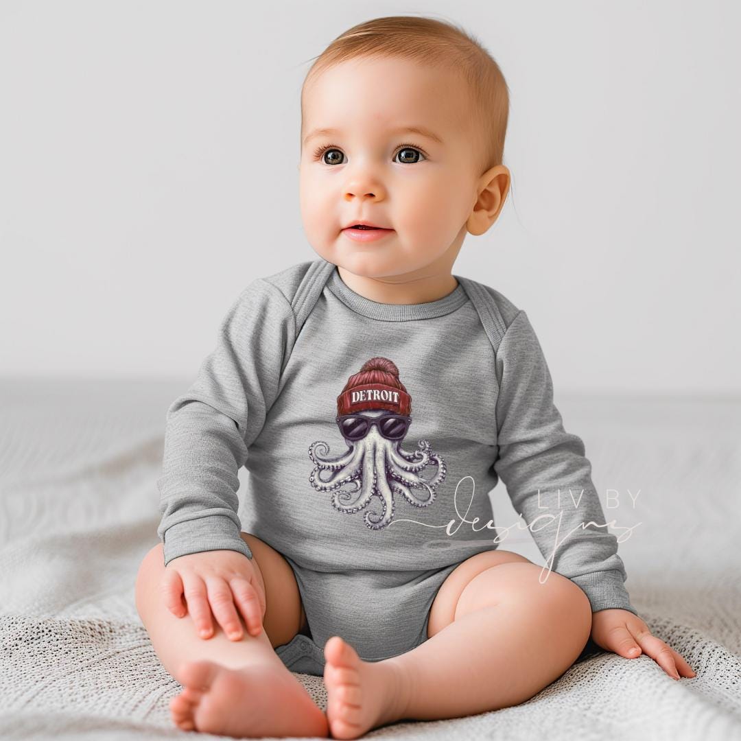 Detroit Hockey Octopus | Infant & Toddler Sports Gear | Hockey Fan Merch | DTF Prints