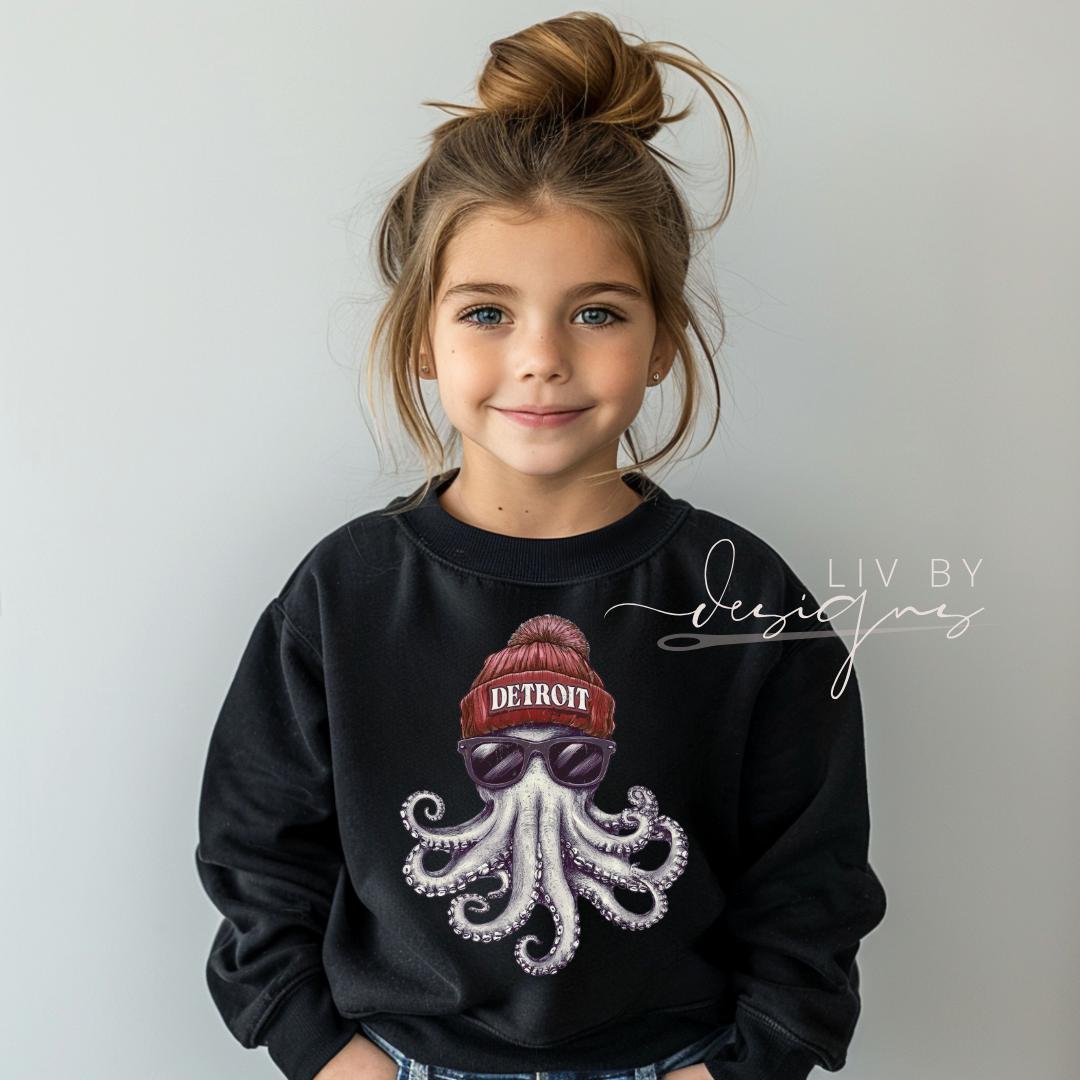 Detroit Hockey Octopus | Infant & Toddler Sports Gear | Hockey Fan Merch | DTF Prints