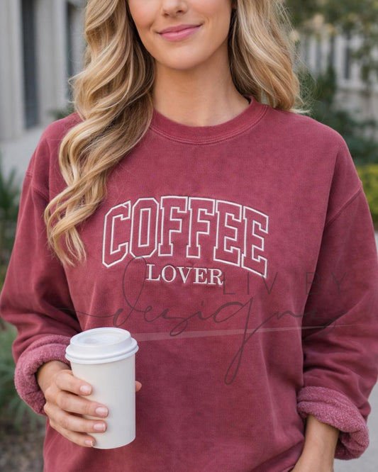 Embroidered Coffee Lover Crewneck, Comfort Colors Vintage Sweatshirt