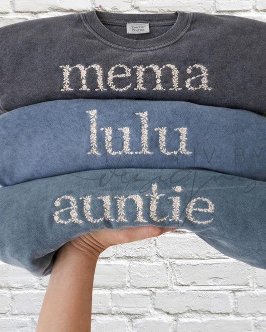 Embroidered Floral Mama Crewneck – Comfort Colors Garment-Dyed Pullover
