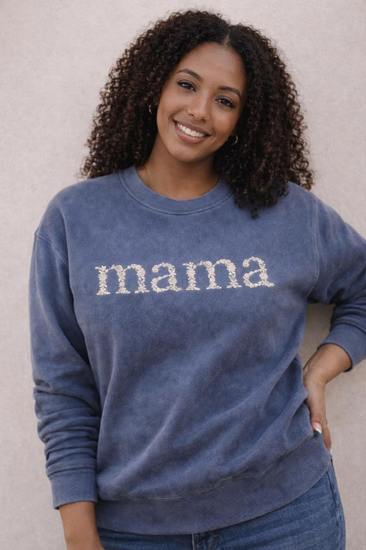 Embroidered Floral Mama Crewneck – Comfort Colors Garment-Dyed Pullover
