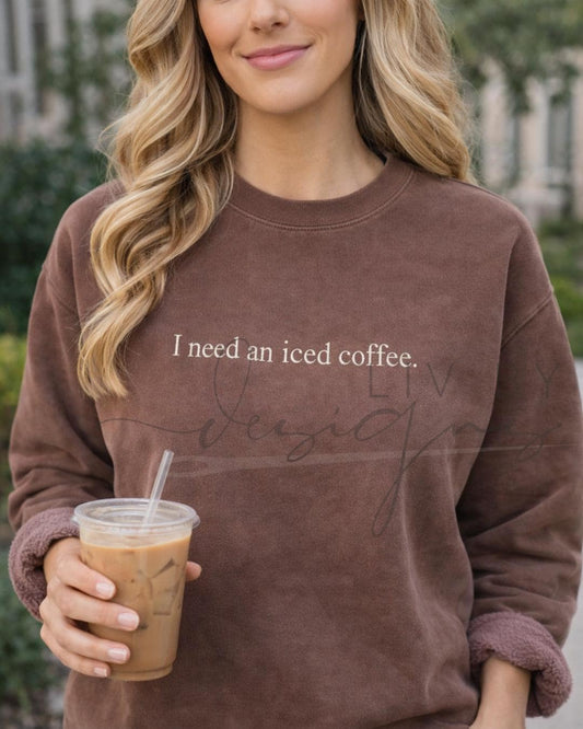 Embroidered Iced Coffee Comfort Colors Sweatshirt, Vintage Style