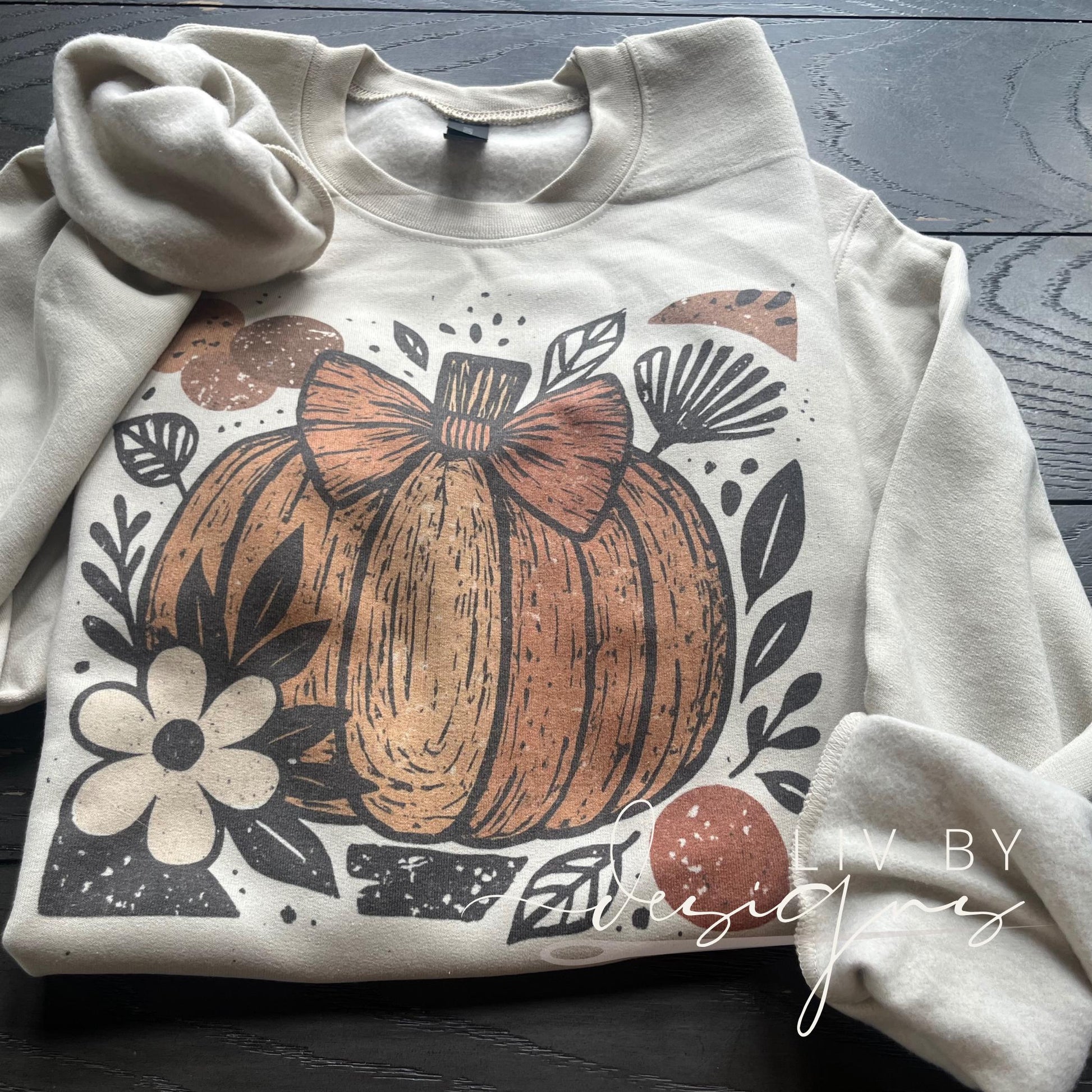 Fall pumpkin crewneck sweatshirt with rustic autumn sublimation print