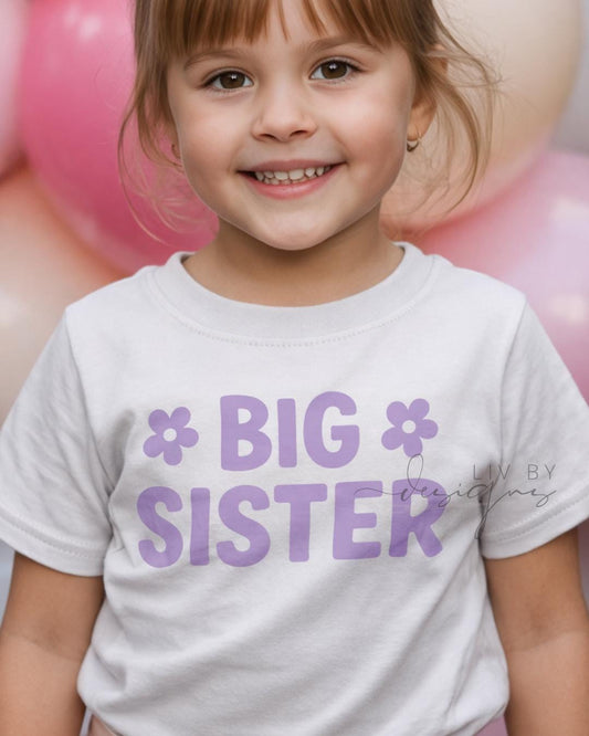 Floral Big Sister T-shirt, Toddler Sibling Announcement Shirt