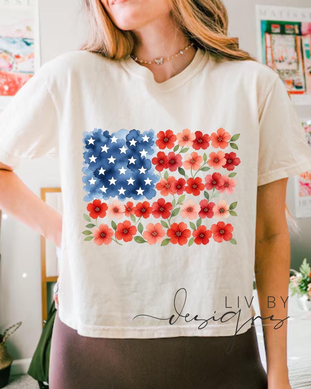 Floral Stars and Stripes USA Graphic Crop Top | Comfort Colors Patriotic 250th Anniversary Cropped T-shirt for the 4th of July __etsy:8153528311