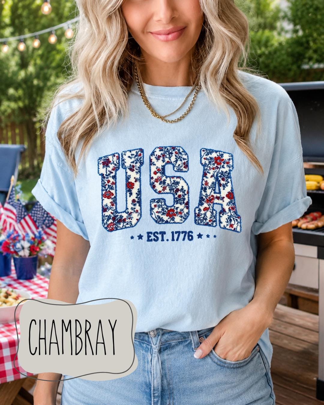 Floral USA Est. 1776 Shirt | Comfort Colors 1717 | Patriotic Floral Tee | Fourth of July Graphic Shirt __etsy:8112850476