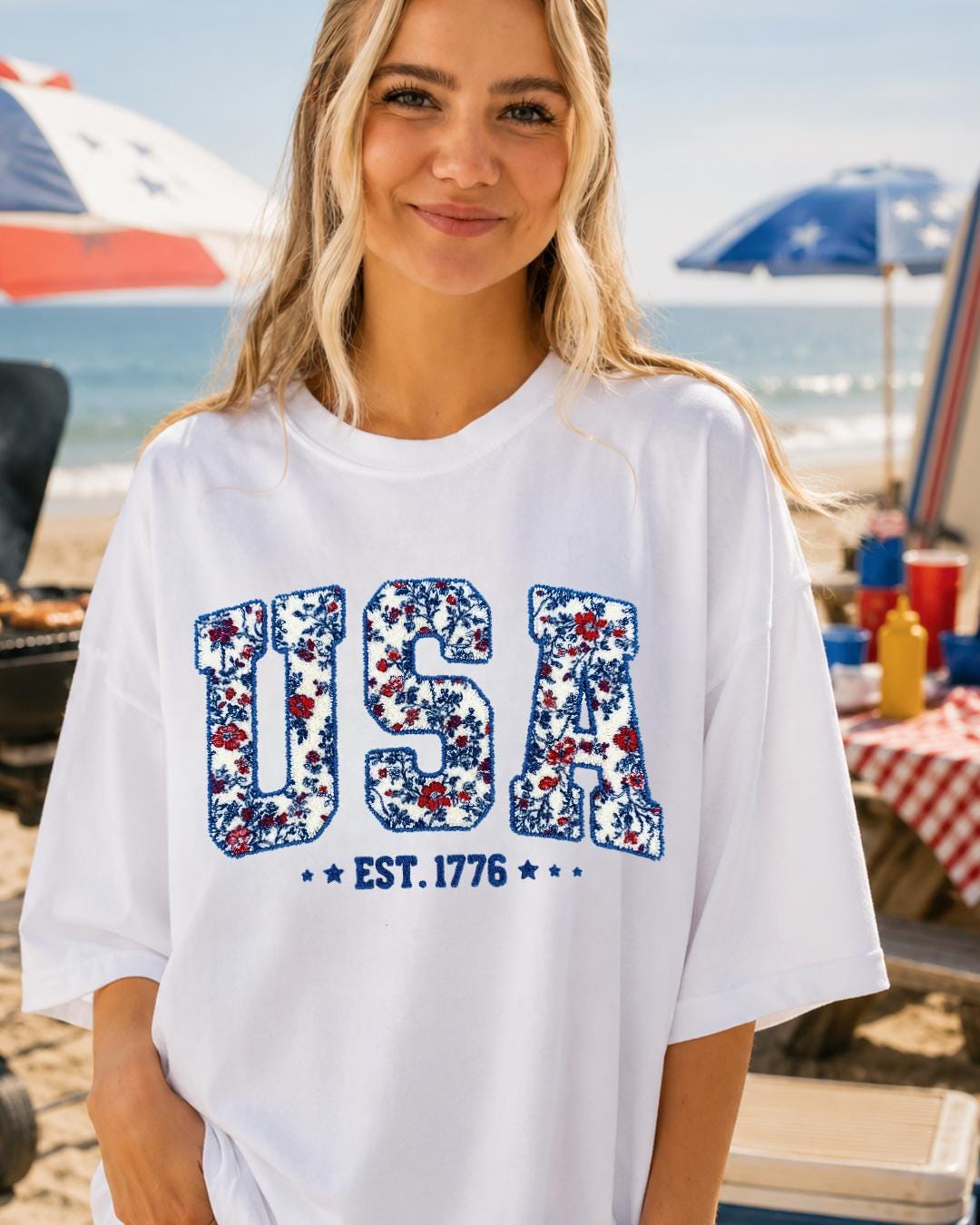 Floral USA Est. 1776 Shirt | Comfort Colors 1717 | Patriotic Floral Tee | Fourth of July Graphic Shirt __etsy:8160758819