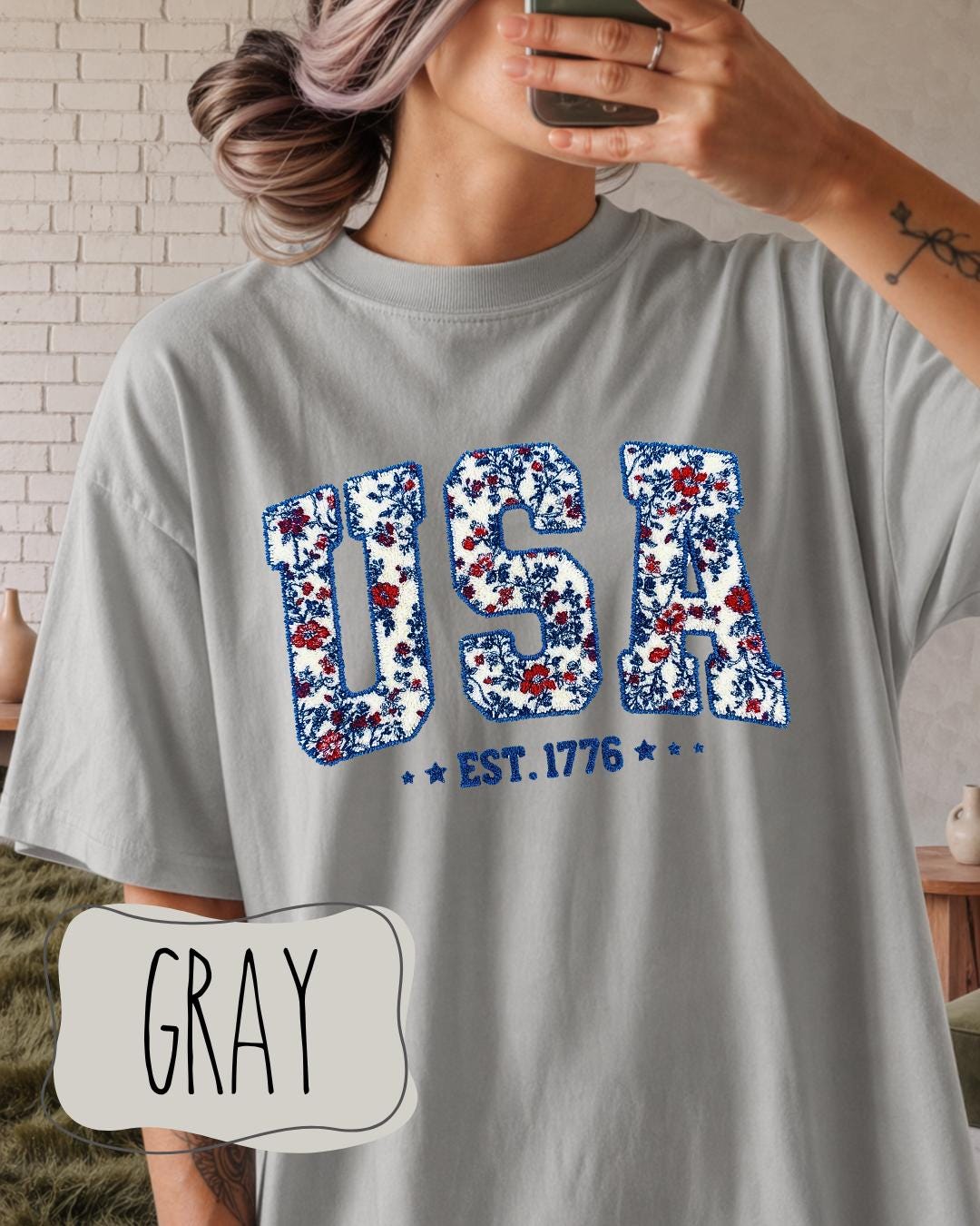 Floral USA Est. 1776 Shirt | Comfort Colors 1717 | Patriotic Floral Tee | Fourth of July Graphic Shirt __etsy:8112850460