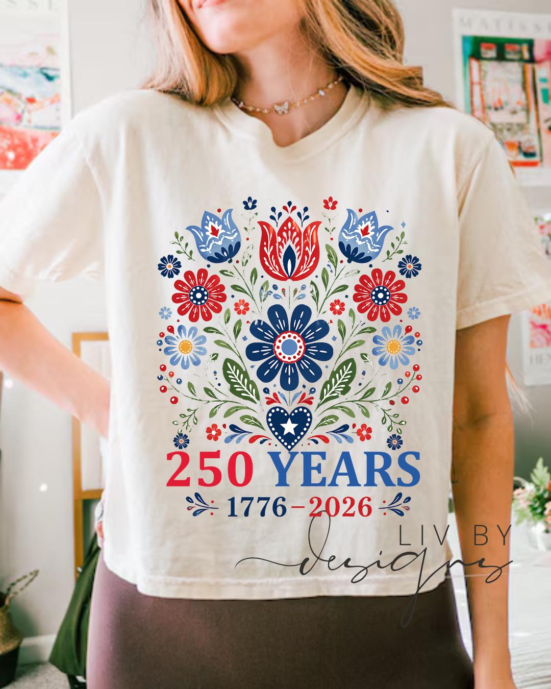 Floral USA Graphic Crop Top | Comfort Colors Patriotic 250 years of USA Cropped T-shirt __etsy:8035172922