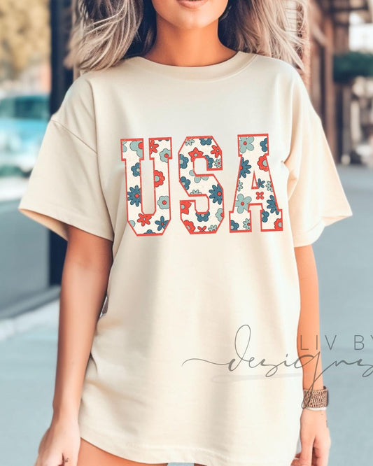 Floral USA Graphic Tee | Comfort Colors Patriotic T-Shirt