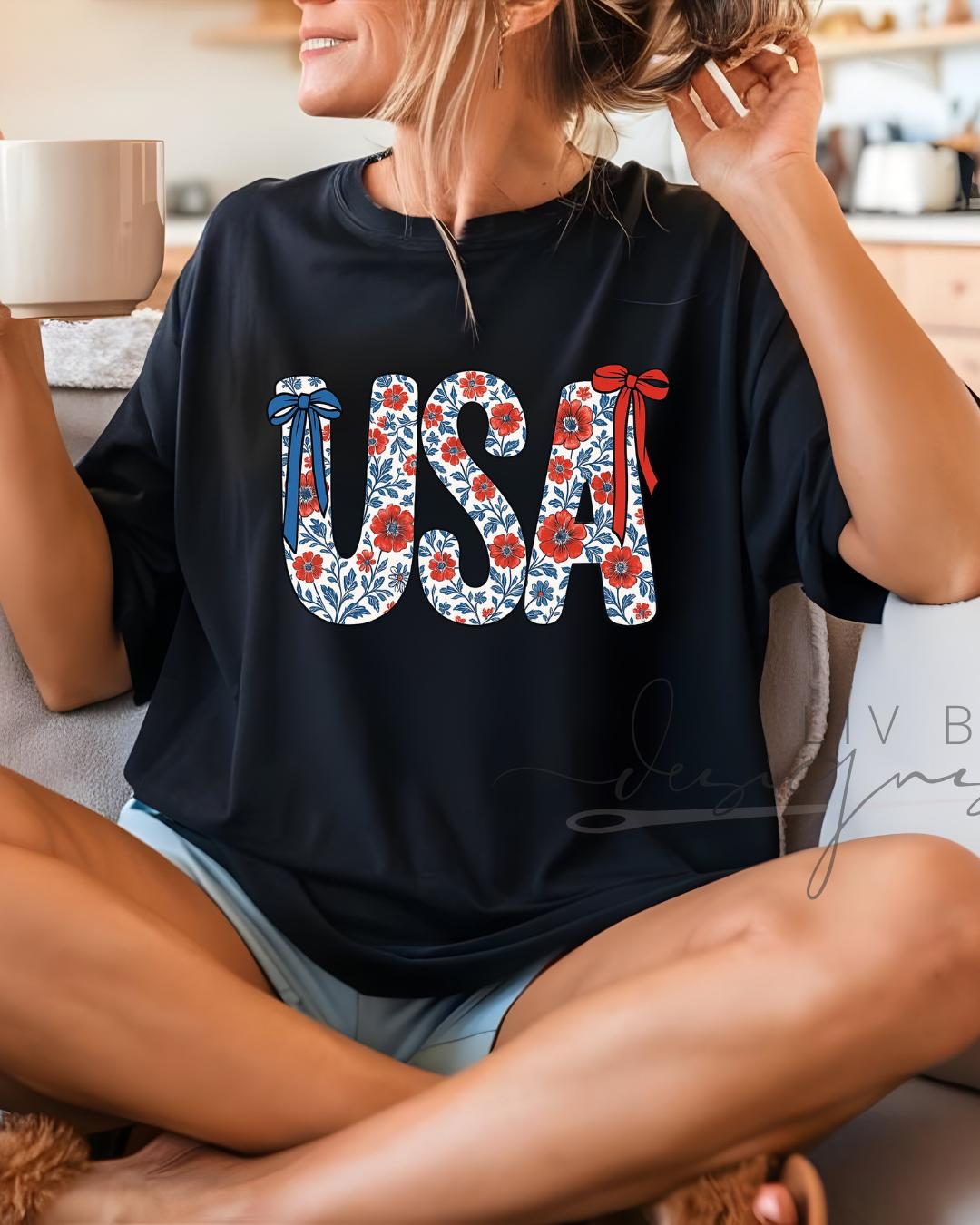 Floral USA Graphic Tee | Comfort Colors Patriotic T-Shirt