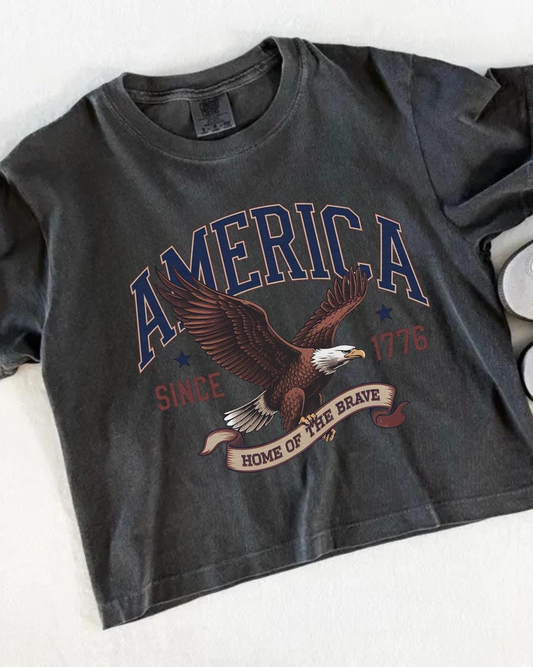 Fourth of July Cropped Tshirt, Patriotic Retro Cropped tee, Comfort Colors Boxy Tee | Patriotic land of the free, USA Retro Shirt