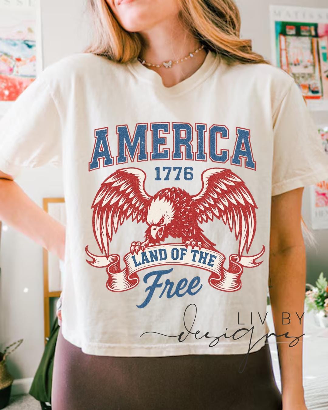 Fourth of July Cropped Tshirt, Patriotic Retro Cropped tee, Comfort Colors Boxy Tee | Patriotic land of the free, USA Retro Shirt